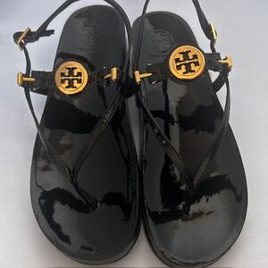 Tory Burch Huxley-Black Patent Sandals Size 9.5 NIB